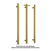 Thermorail Square 12Volt Vertical Bar 900x142x100mm 30Watts With Optional Hook - Brushed Gold Plated