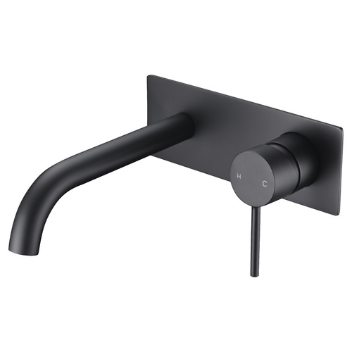 iKon Hali Wall Basin Mixer with Curved Spout - Matte Black