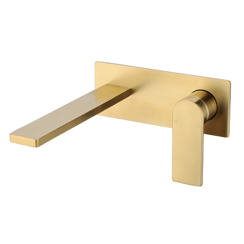 P & P Plus Ruki Wall Basin Mixer with Spout - Brushed Gold