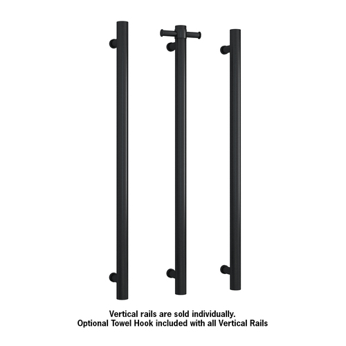 Thermorail Straight/Round 12Volt Matt Black Vertical Bar 900x142x100mm 30Watts With Optional Hook - Matte Black